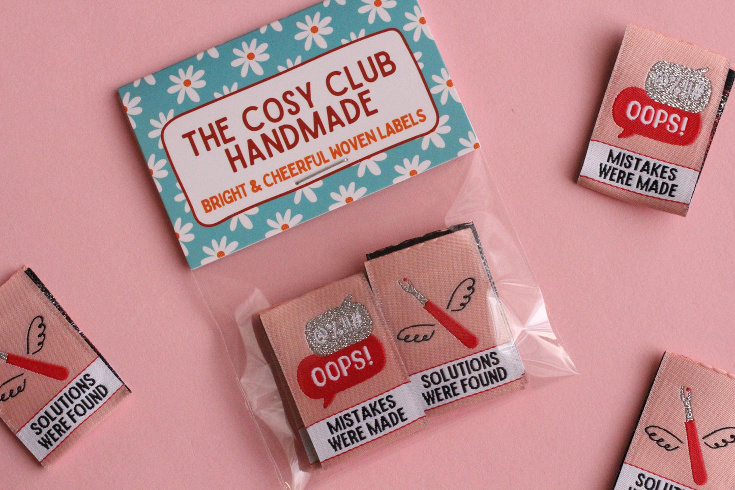 Seam Ripper Sewing Labels "Mistakes Were Made / Solutions Were Found" Funny Tags (Pack of 6) Super Soft Woven Labels for Handmade Projects - The Cosy Club Handmade