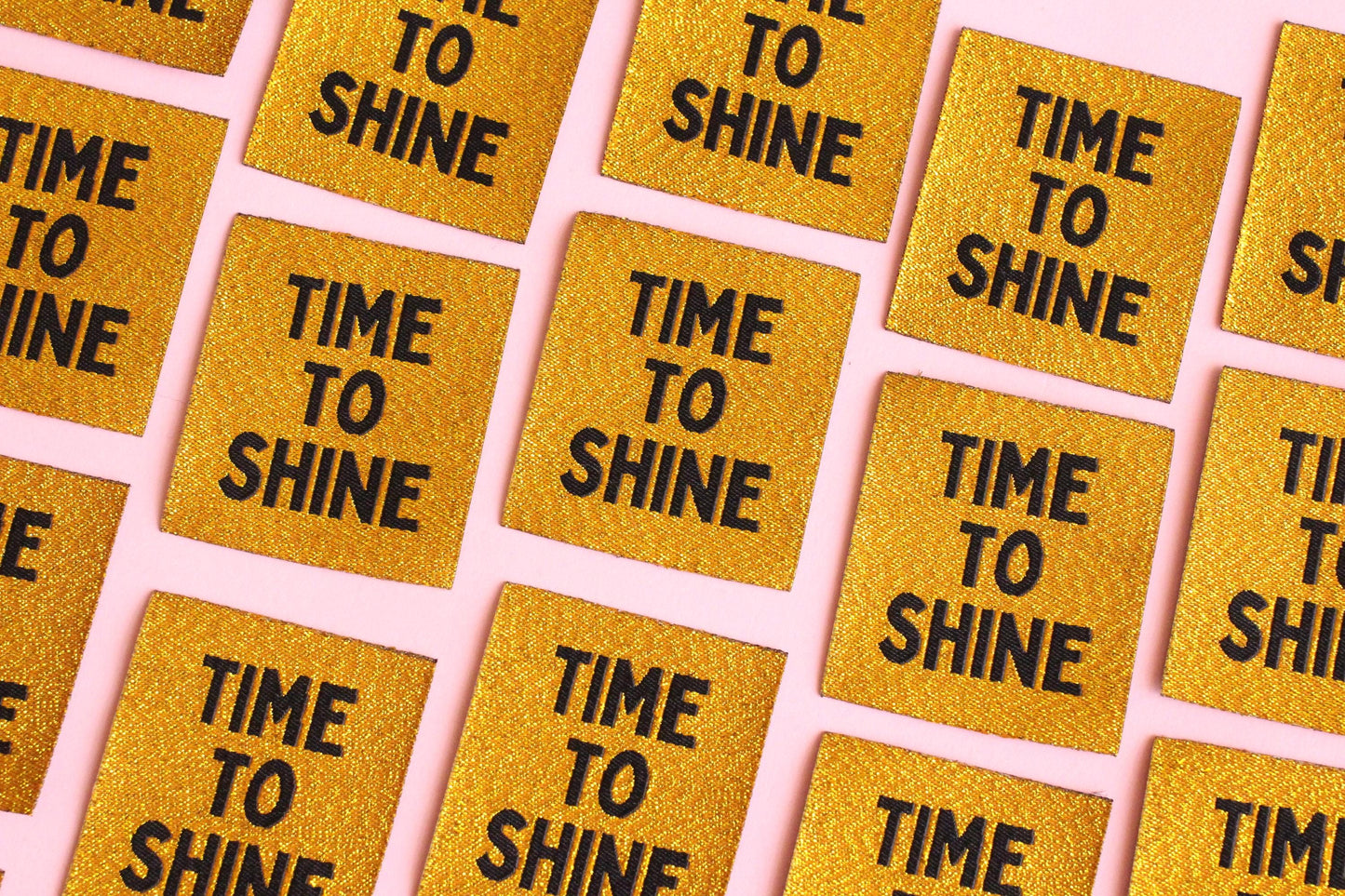 Metallic Gold Woven Sewing Labels – Pack of 5 “Time to Shine” Tags, Shiny Clothing Labels for Handmade Knitting, Crochet & Quilting - The Cosy Club Handmade