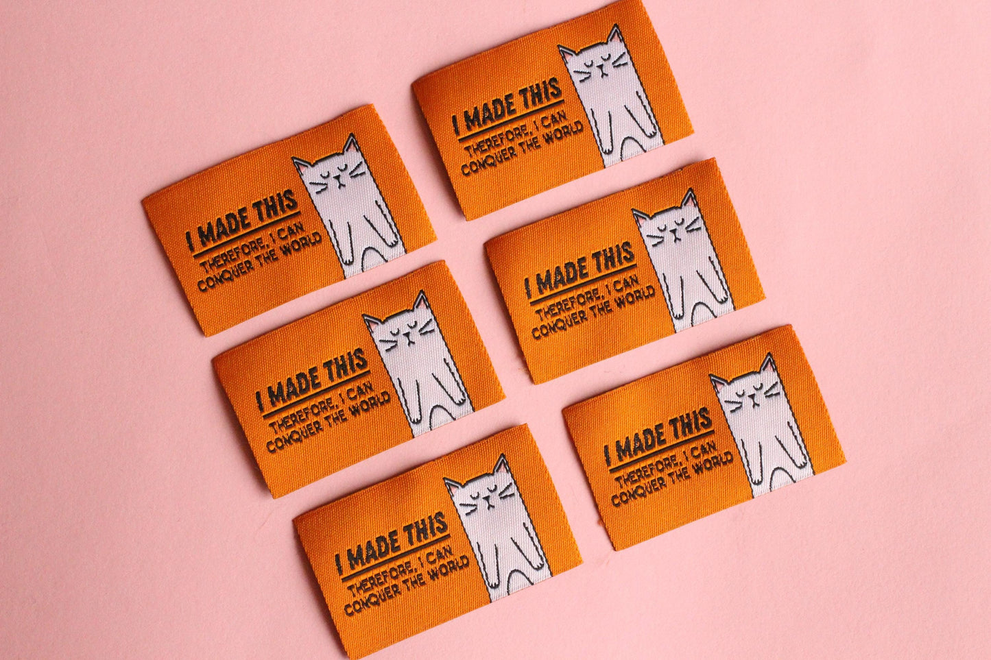 Cat Woven Sewing Labels – Pack of 5 “I Made This” Tags, Fun Clothing Labels for Handmade Projects & Cat Lovers - The Cosy Club Handmade