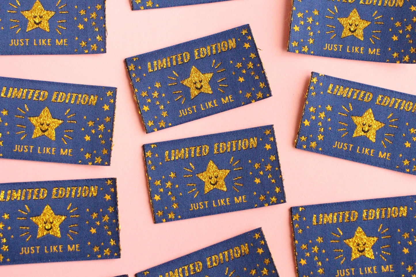 LIMITED EDITION | JUST LIKE ME Gold Star Flat Woven Sewing Labels (5 Pack) - The Cosy Club Handmade