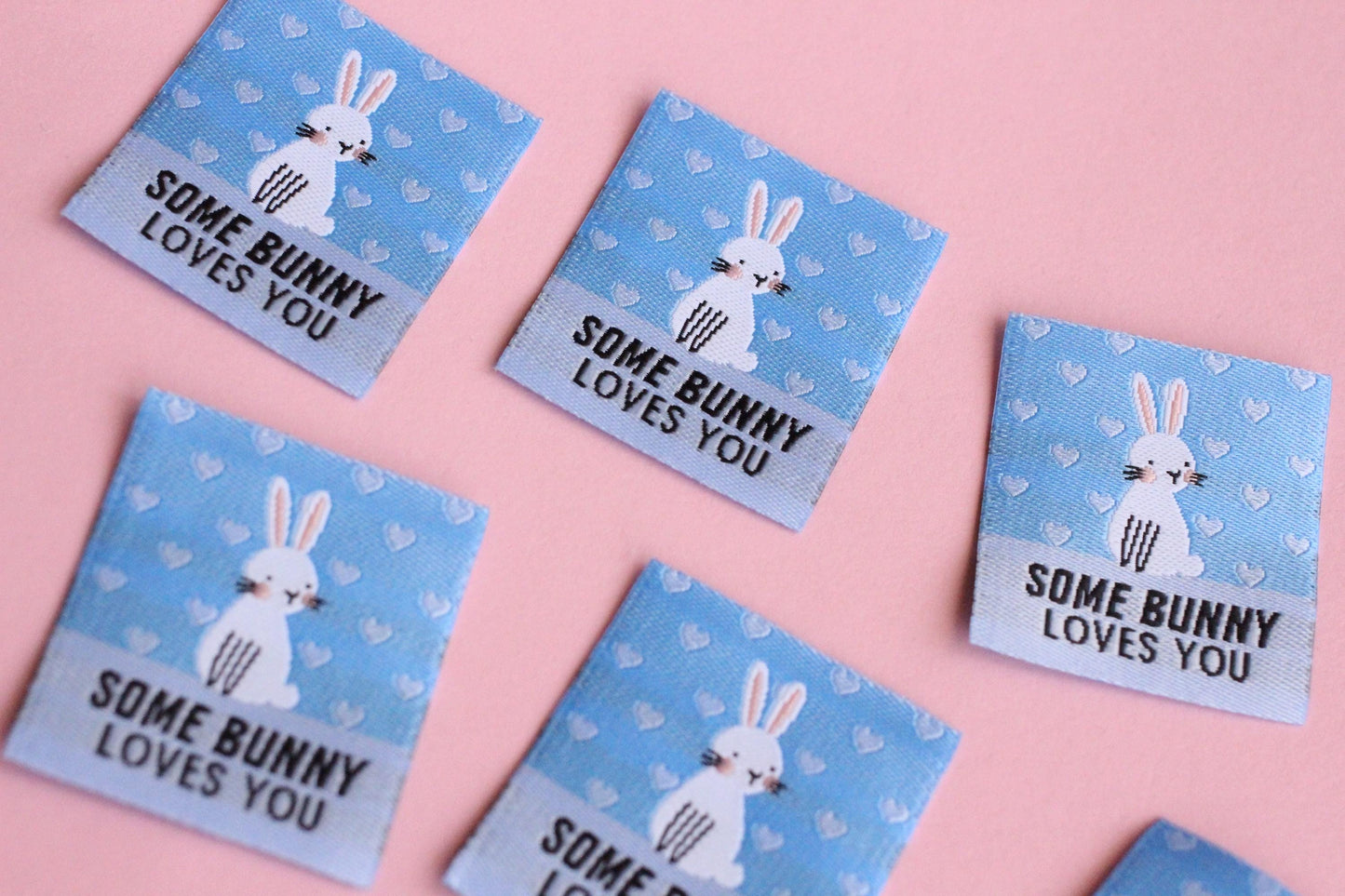SOME BUNNY LOVES YOU | Bunny Rabbit Flat Woven Sewing Labels (5 Pack) - The Cosy Club Handmade