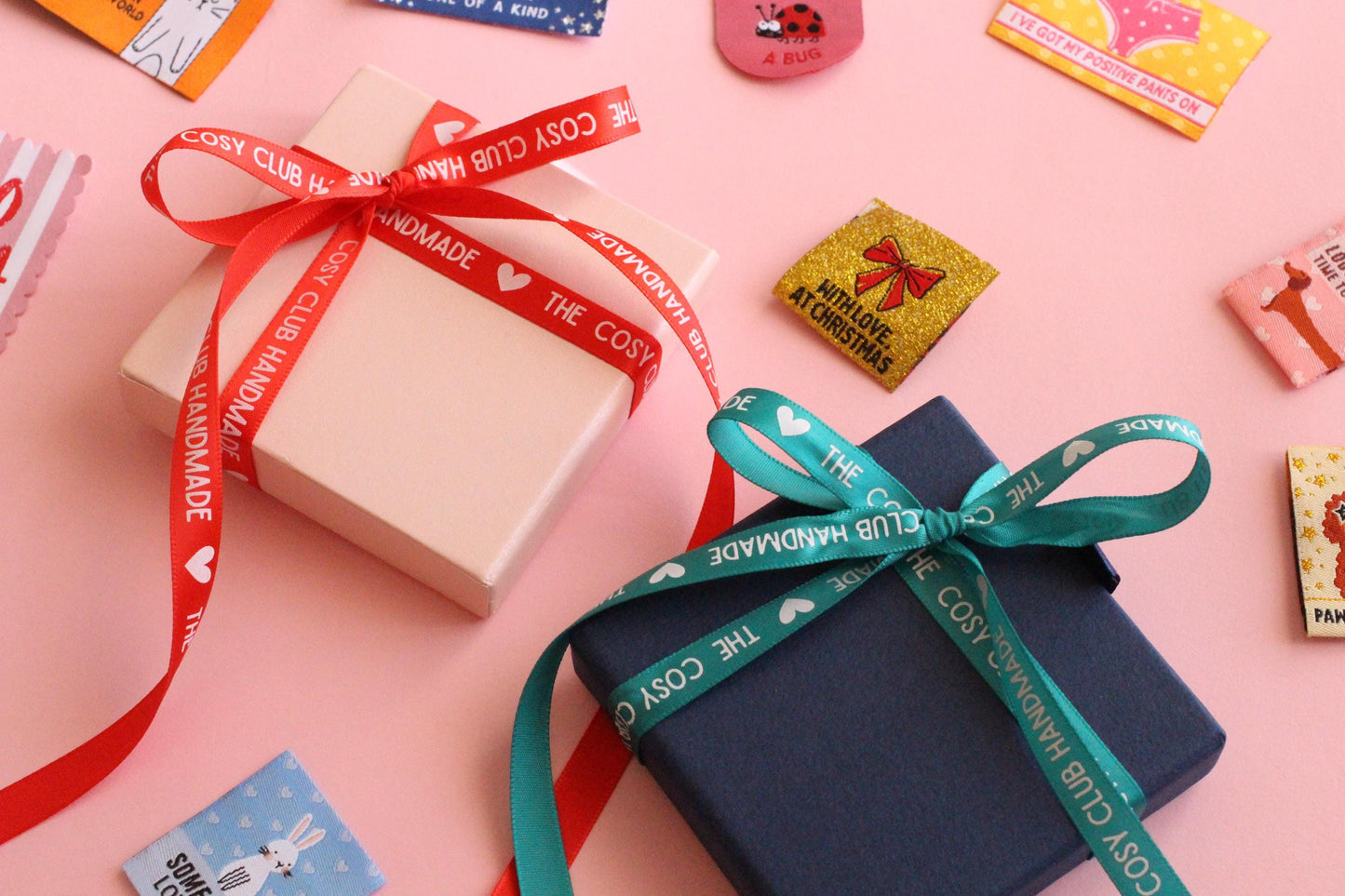 LIMITED EDITION Sewing Labels Gift Set | 18 woven sewing labels in reusable gift box. Gift set for sewists, crafts, quilt tags, labels gifts - The Cosy Club Handmade