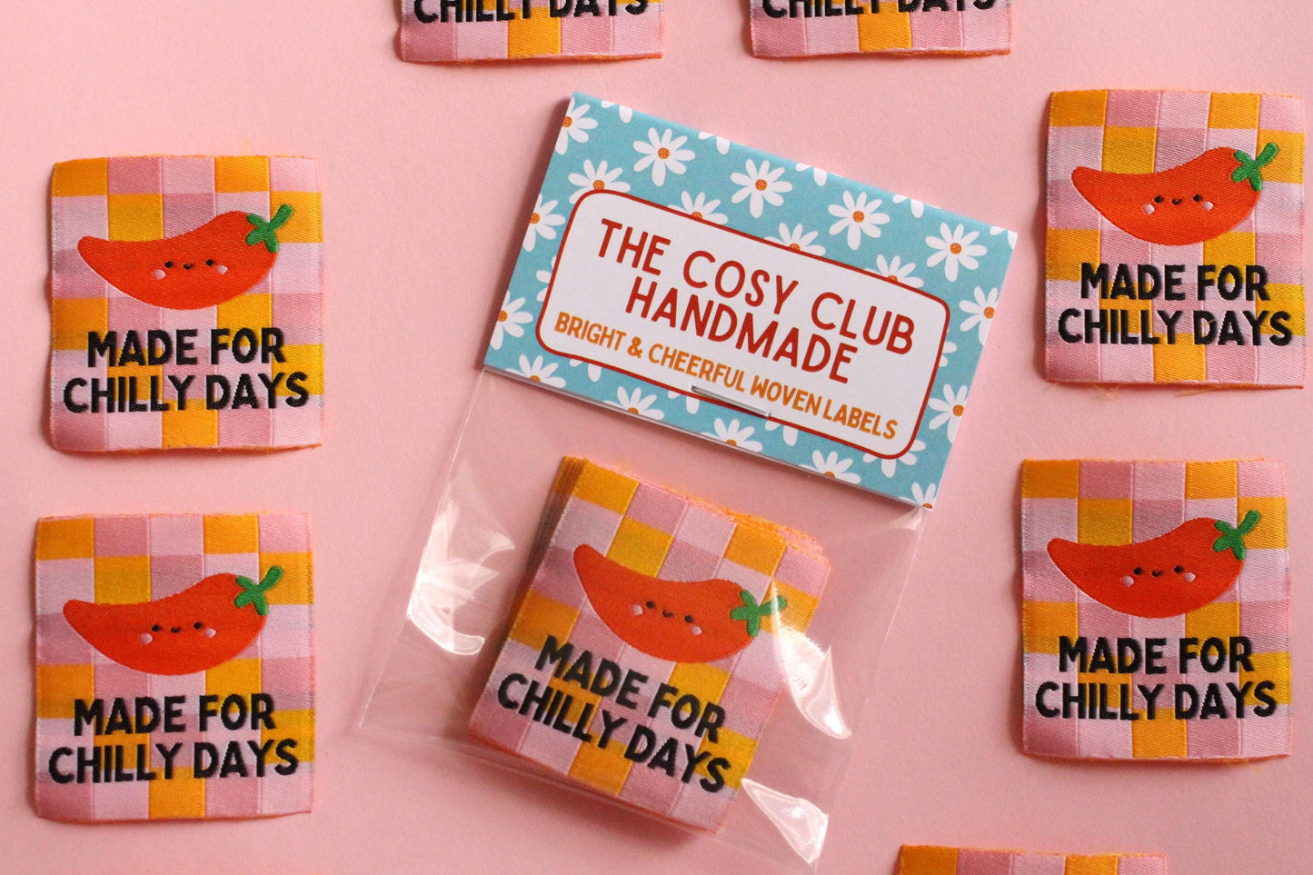 Fun Woven Clothing Labels – Pack of 5 “Made for Chilly Days” Tags, Super Soft Sewing Labels for Handmade Items, Projects, Gift Labels - The Cosy Club Handmade