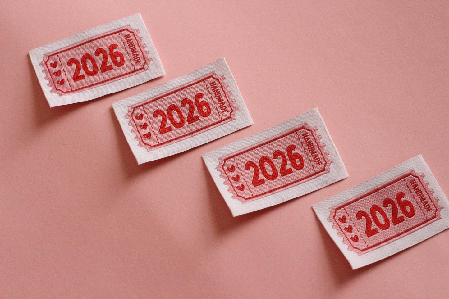 2026 Year Woven Sewing Labels - Pack of 6 vintage ticket design labels for handmade items, crochet, quilting, knitting, Blue or Pink - The Cosy Club Handmade