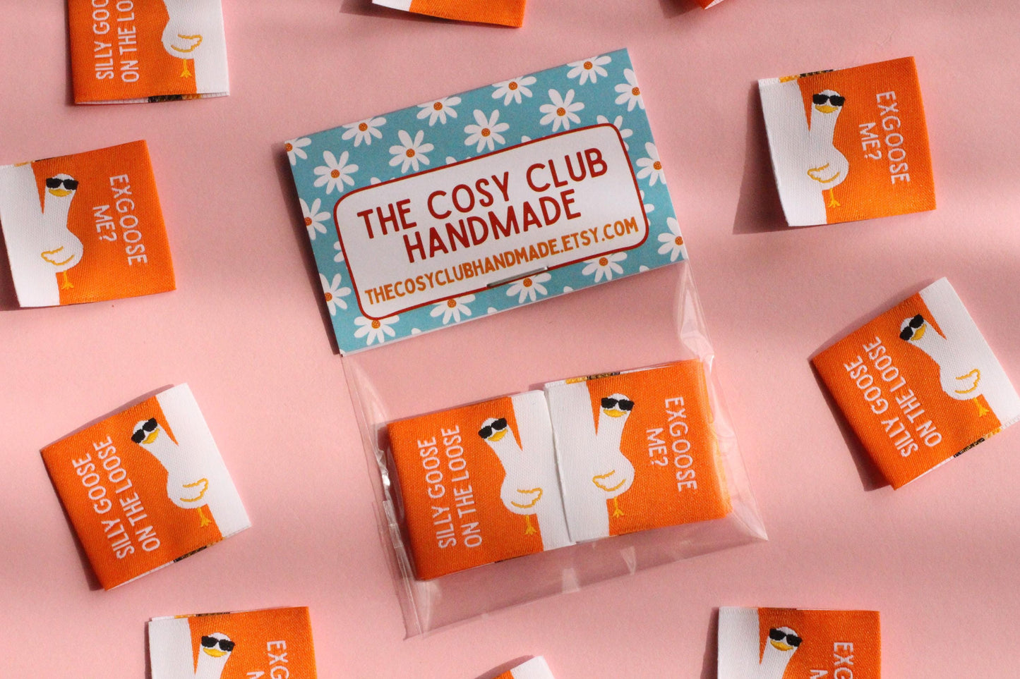 Funny Woven Sewing Labels – Pack of 6 Silly Goose “EXGOOSE ME?” "Silly Goose on the Loose" Tags, Fabric Labels for Handmade Clothes Quilting - The Cosy Club Handmade
