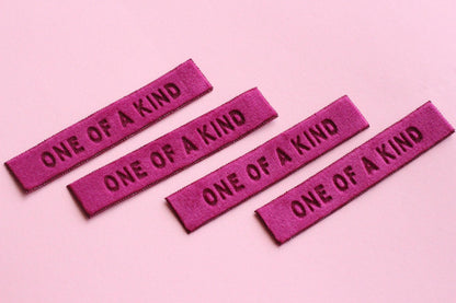 Velvet labels for handmade clothes | Pack of 4 berry pink velvet sewing labels "One of a Kind" | Super soft velvet tags for handmade items - The Cosy Club Handmade