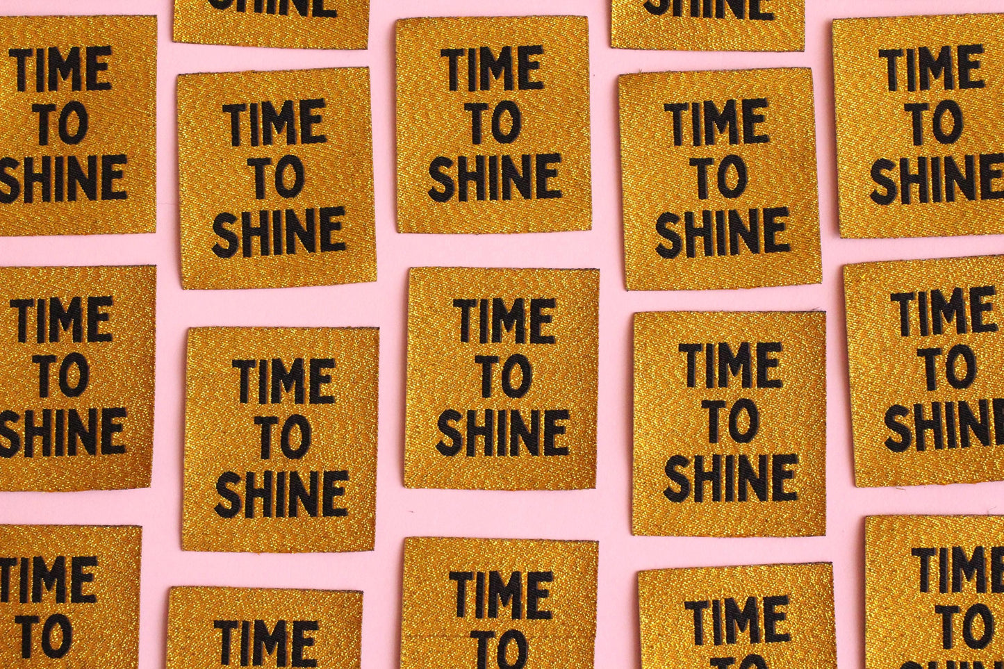 Metallic Gold Woven Sewing Labels – Pack of 5 “Time to Shine” Tags, Shiny Clothing Labels for Handmade Knitting, Crochet & Quilting - The Cosy Club Handmade