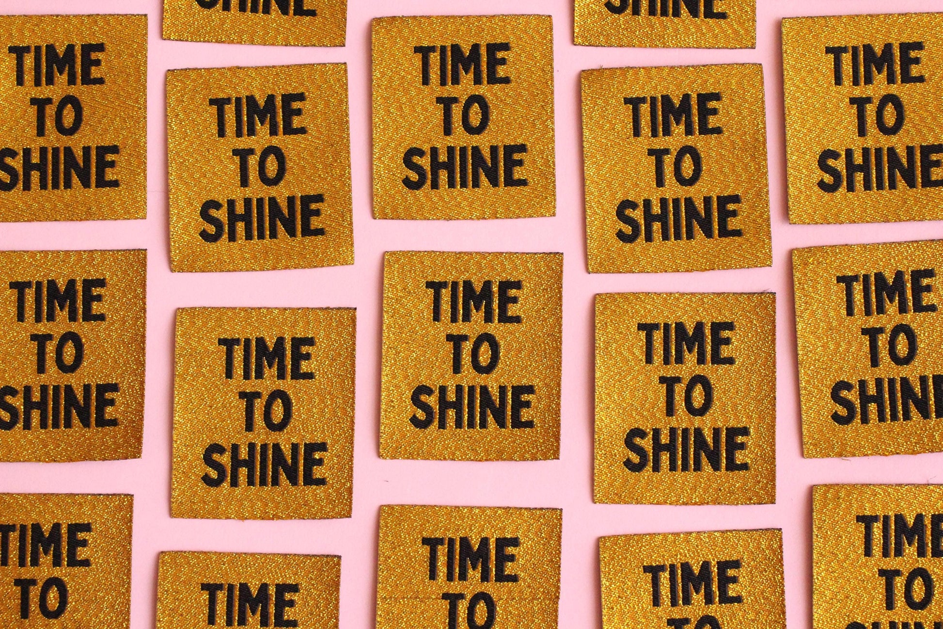 Metallic Gold Woven Sewing Labels – Pack of 5 “Time to Shine” Tags, Shiny Clothing Labels for Handmade Knitting, Crochet & Quilting - The Cosy Club Handmade