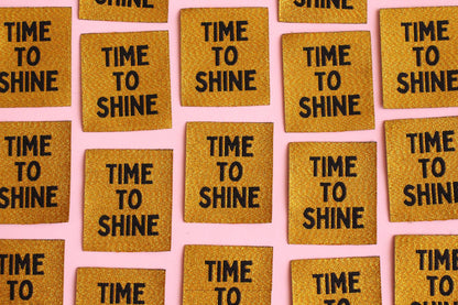 Metallic Gold Woven Sewing Labels – Pack of 5 “Time to Shine” Tags, Shiny Clothing Labels for Handmade Knitting, Crochet & Quilting - The Cosy Club Handmade