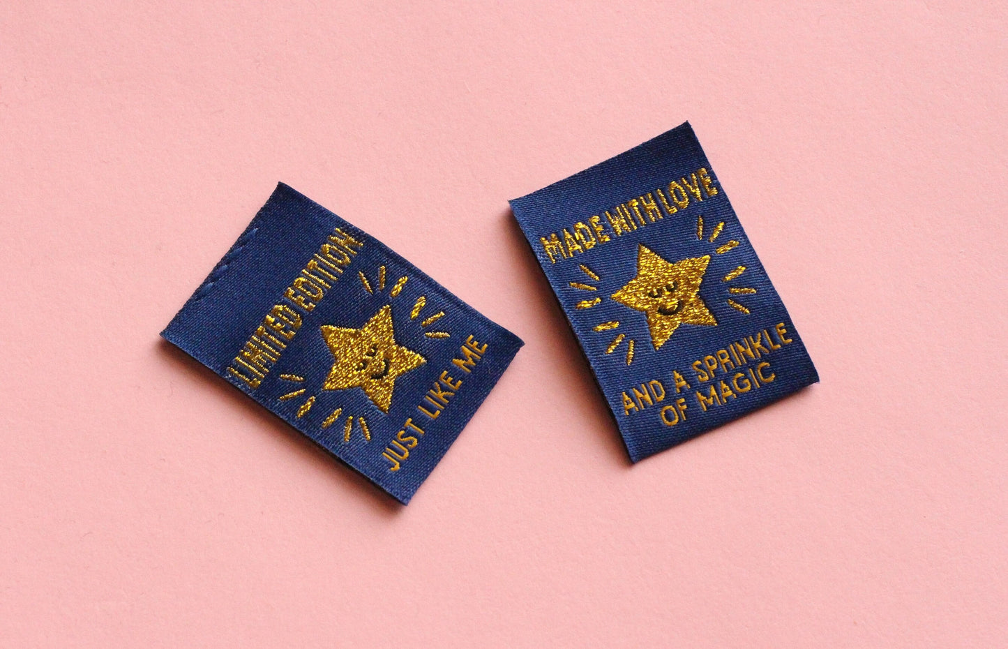 Metallic Gold Star Sewing Labels – Pack of 6 “Handmade With Love” & “Limited Edition” Double-Sided Woven Tags for Handmade Clothes - The Cosy Club Handmade