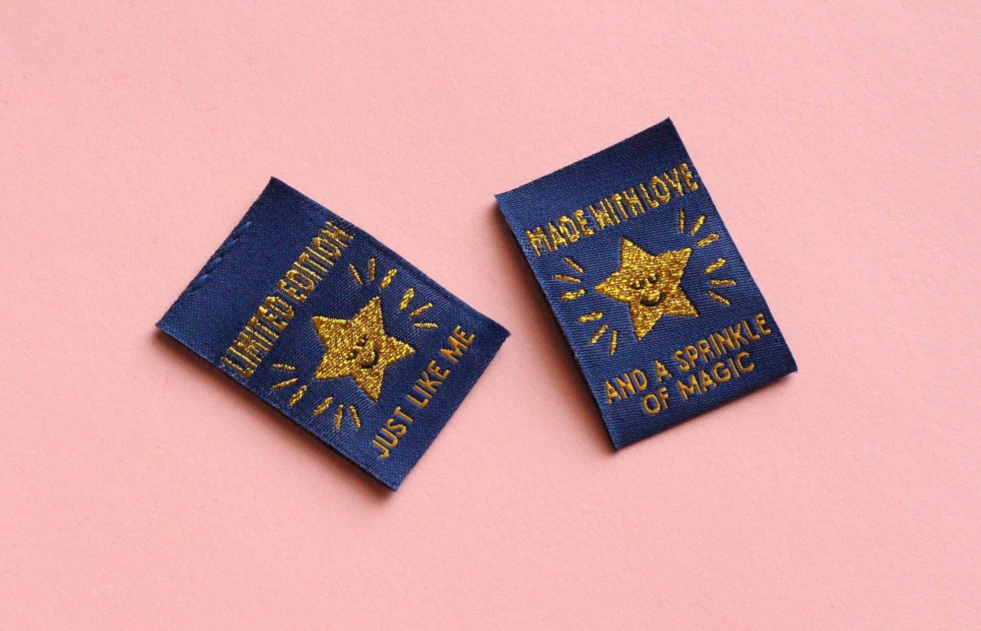 Metallic Gold Star Sewing Labels – Pack of 6 “Handmade With Love” & “Limited Edition” Double-Sided Woven Tags for Handmade Clothes - The Cosy Club Handmade