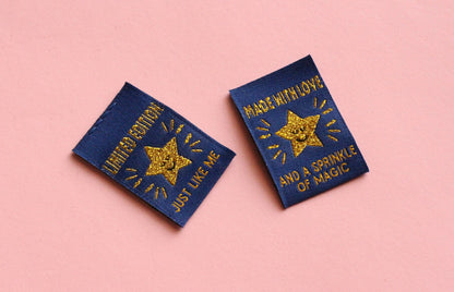 Metallic Gold Star Sewing Labels – Pack of 6 “Handmade With Love” & “Limited Edition” Double-Sided Woven Tags for Handmade Clothes - The Cosy Club Handmade