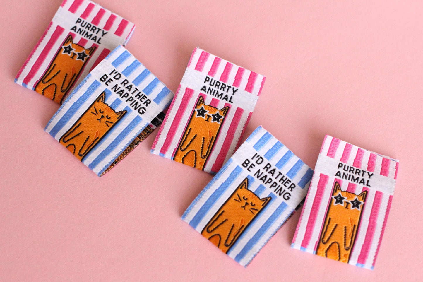 PURRTY ANIMAL | I'D RATHER BE NAPPING Cat Double Sided Woven Sewing Labels (6 Pack) - The Cosy Club Handmade