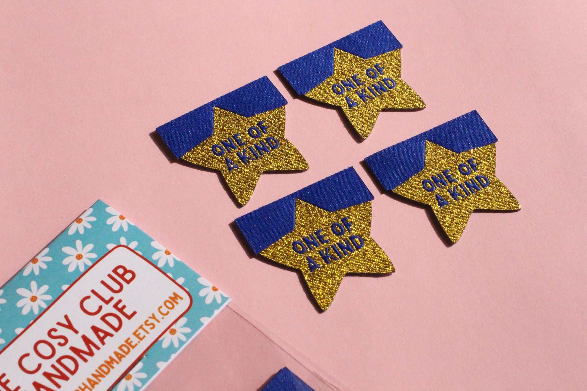 Star Sewing Labels: Metallic Gold "One of a Kind" Woven Tags (Pack of 4), Interfaced | Woven Sewing Labels for Handmade Gifts and Projects - The Cosy Club Handmade