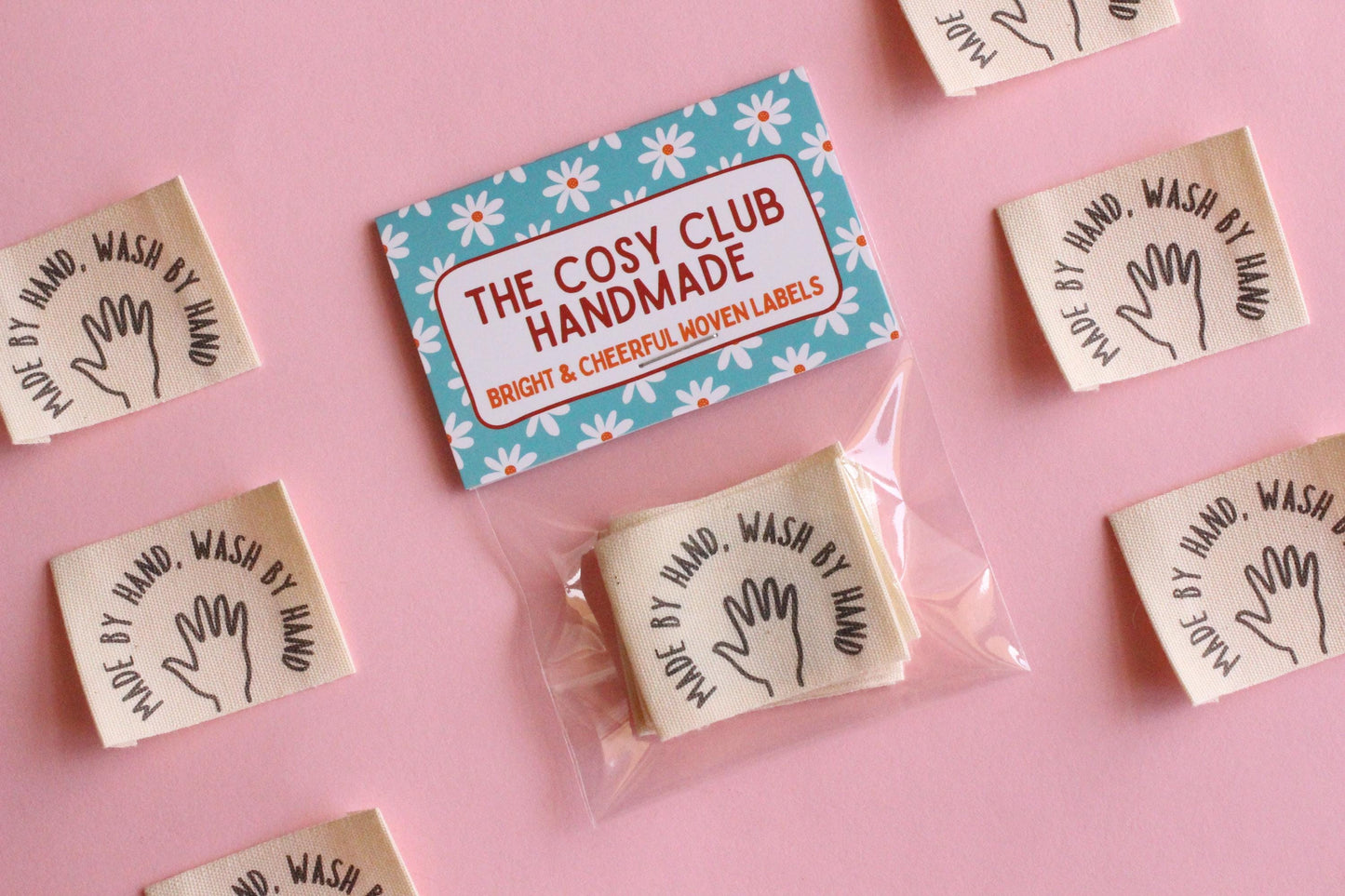 Organic Cotton Sewing Labels – Pack of 6 Unbleached “Made by Hand, Wash by Hand” Tags, Eco-Friendly Labels for Knitting and Handmade Clothes - The Cosy Club Handmade