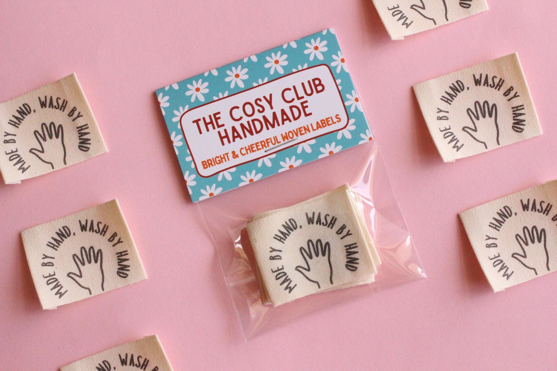 Organic Cotton Sewing Labels – Pack of 6 Unbleached “Made by Hand, Wash by Hand” Tags, Eco-Friendly Labels for Knitting and Handmade Clothes - The Cosy Club Handmade