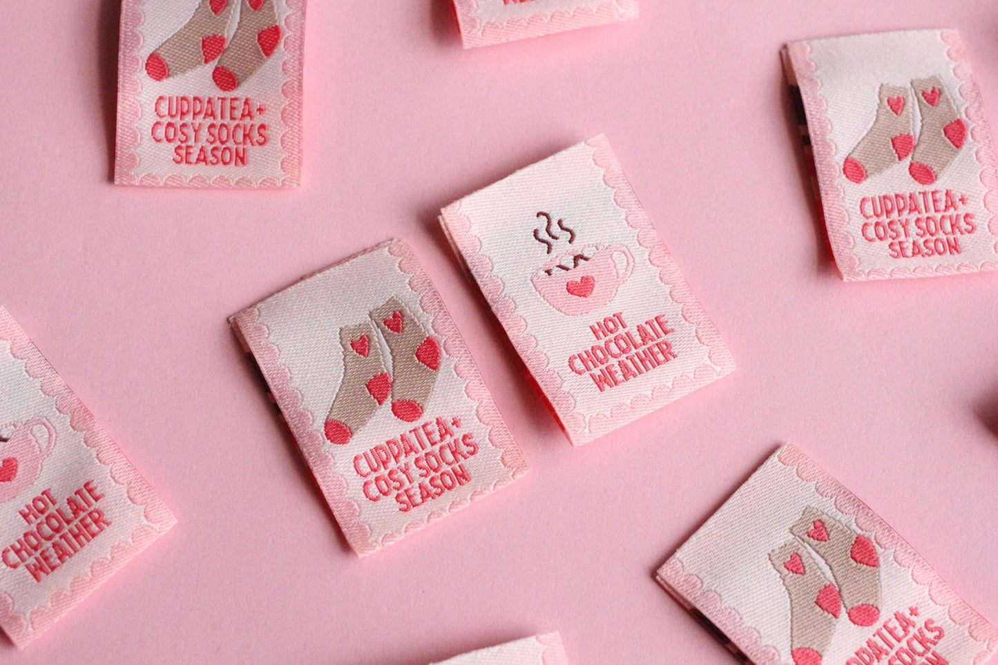 HOT CHOCOLATE WEATHER | Cosy Winter Double Sided Woven Sewing Labels (6 Pack) - The Cosy Club Handmade