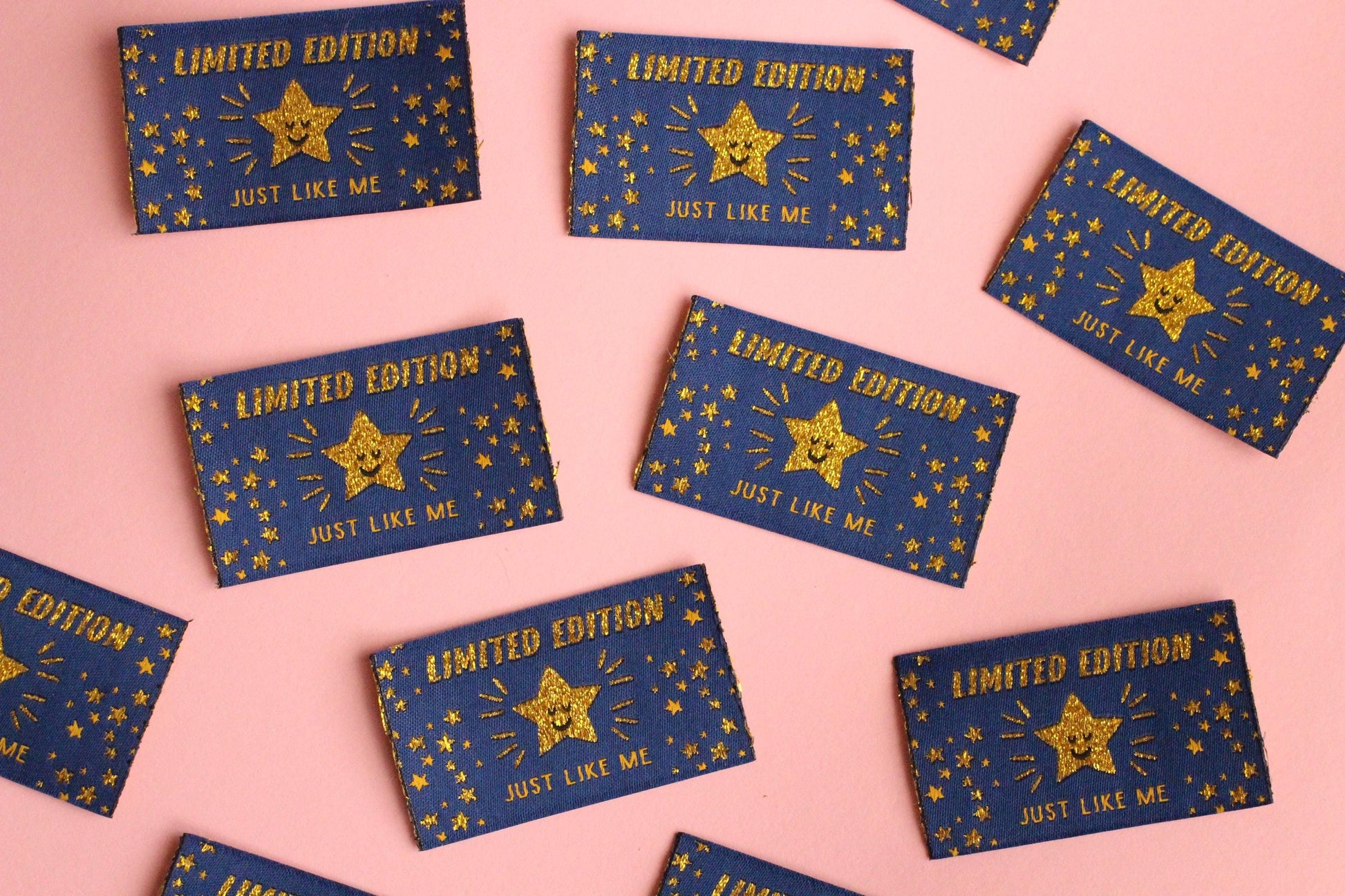 LIMITED EDITION | JUST LIKE ME Gold Star Flat Woven Sewing Labels (5 Pack) - The Cosy Club Handmade