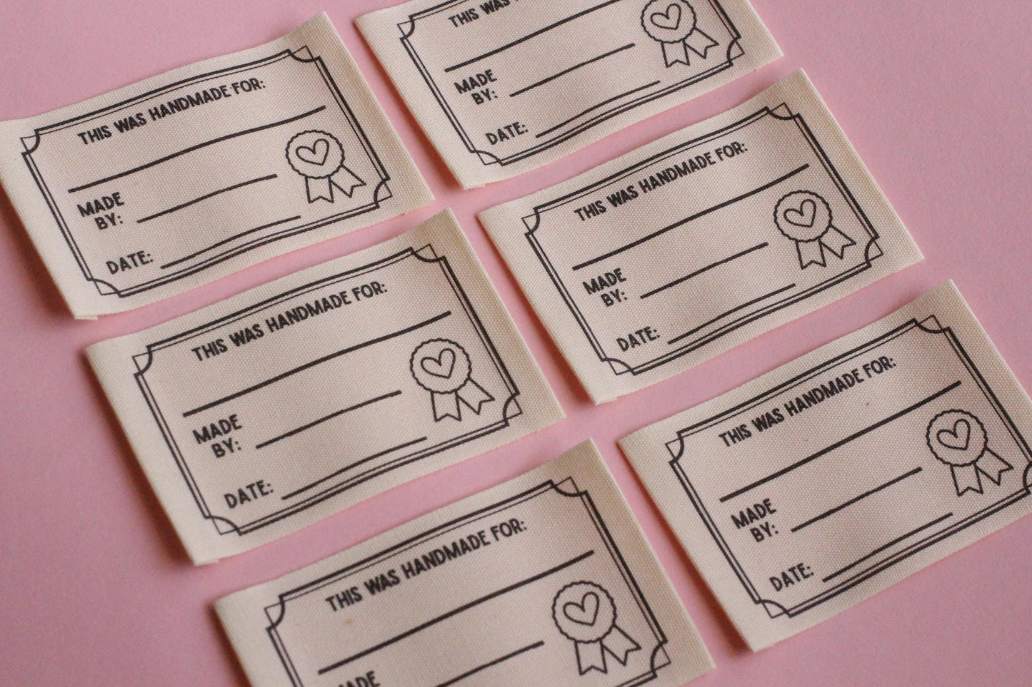 HANDMADE CERTIFICATE LABELS | Organic cotton sewing labels (6 Pack) - The Cosy Club Handmade