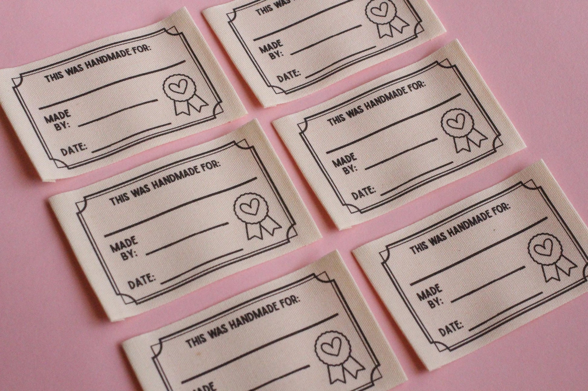 HANDMADE CERTIFICATE LABELS | Organic cotton sewing labels (6 Pack) - The Cosy Club Handmade