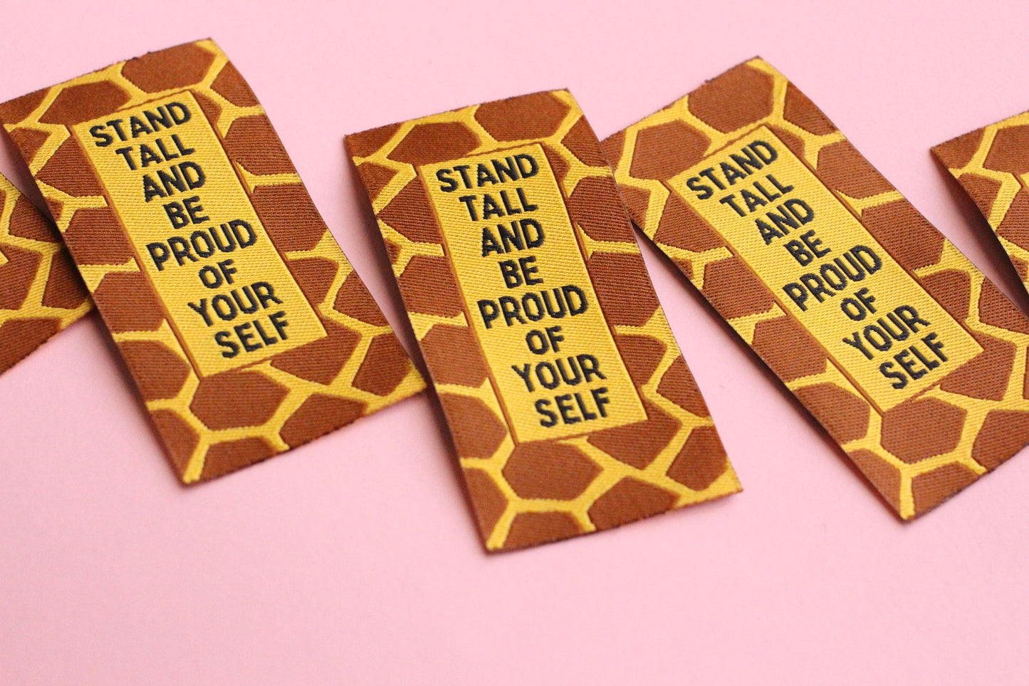 Giraffe Woven Sewing Labels – Pack of 5 “Stand Tall and Be Proud of Yourself” Tags, Fun Clothing Labels for Handmade Clothes, Quilting - The Cosy Club Handmade