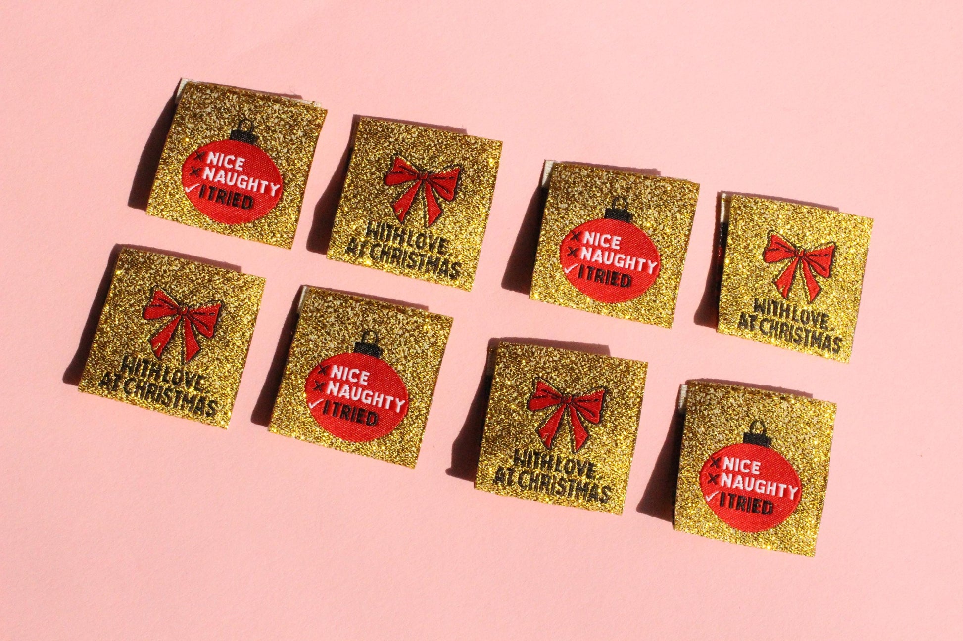 WITH LOVE, AT CHRISTMAS | Sparkly Gold Christmas Woven Sewing Labels (6 Pack) - The Cosy Club Handmade