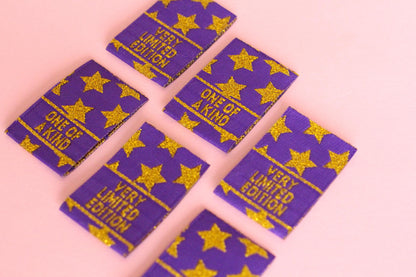 Purple & Gold Star Woven Sewing Labels:  "Very Limited Edition" Clothing Tags (Pack of 6) Labels for handmade projects, gifts, quilting tags - The Cosy Club Handmade