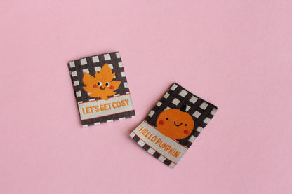 HELLO PUMPKIN / LET'S GET COSY | Autumn Fall Double Sided Woven Sewing Labels (6 Pack) - The Cosy Club Handmade
