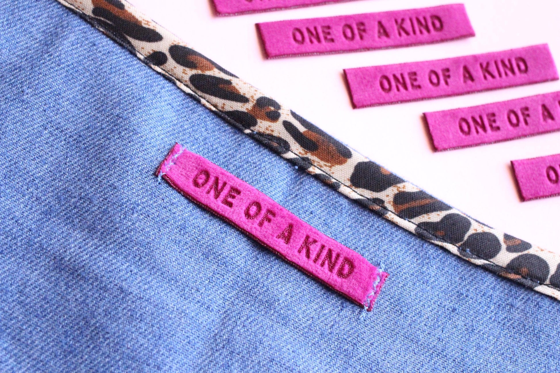 Velvet labels for handmade clothes | Pack of 4 berry pink velvet sewing labels "One of a Kind" | Super soft velvet tags for handmade items - The Cosy Club Handmade