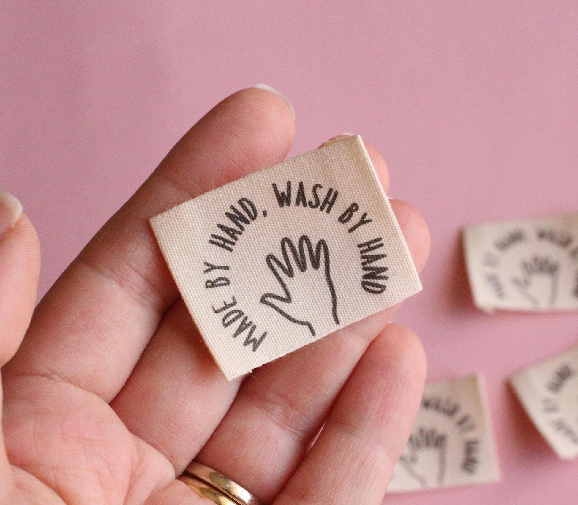 Organic Cotton Sewing Labels – Pack of 6 Unbleached “Made by Hand, Wash by Hand” Tags, Eco-Friendly Labels for Knitting and Handmade Clothes - The Cosy Club Handmade