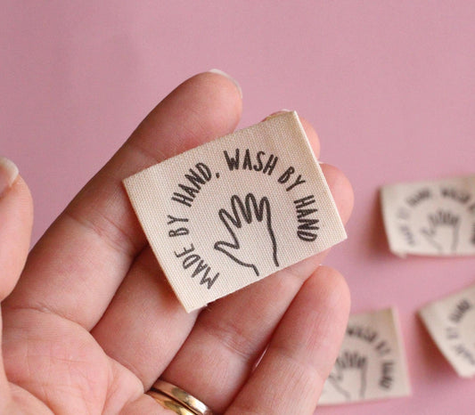 Organic Cotton Sewing Labels – Pack of 6 Unbleached “Made by Hand, Wash by Hand” Tags, Eco-Friendly Labels for Knitting and Handmade Clothes - The Cosy Club Handmade