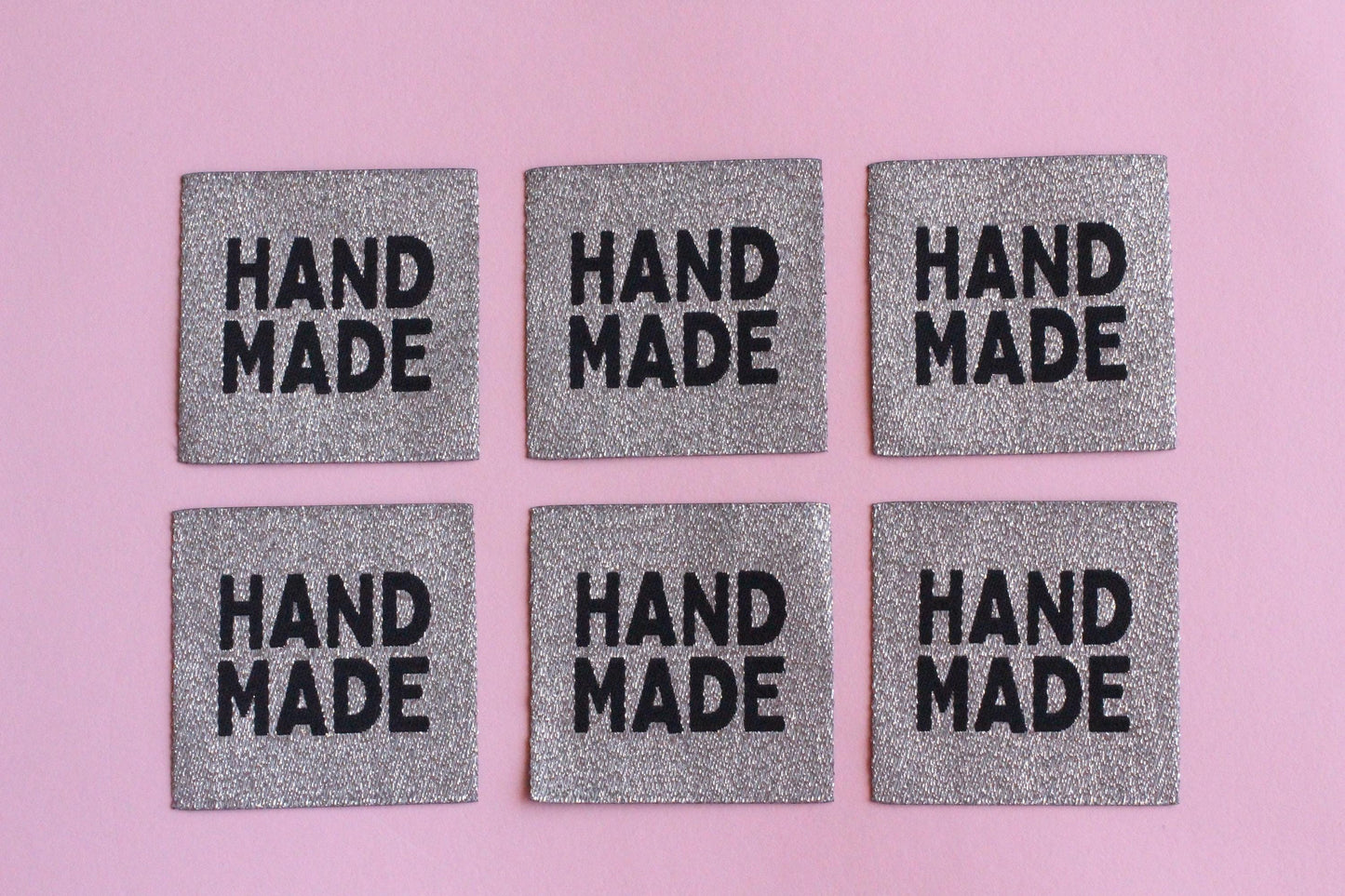 Metallic Silver "HANDMADE" Woven Sewing Labels - Pack of 5 labels for handmade projects, Super sparkly fabric labels for knitting, crochet - The Cosy Club Handmade