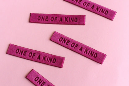 Velvet labels for handmade clothes | Pack of 4 berry pink velvet sewing labels "One of a Kind" | Super soft velvet tags for handmade items - The Cosy Club Handmade