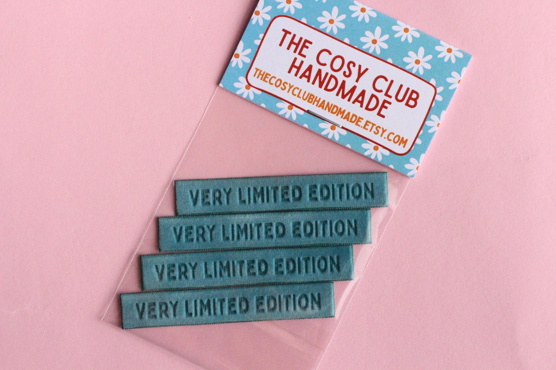 Velvet labels for handmade clothes | Pack of 4 teal velvet sewing labels "Very Limited Edition" | Soft velvet tags for handmade items - The Cosy Club Handmade