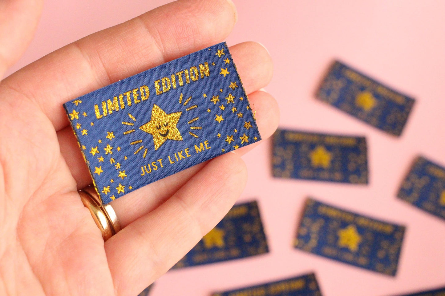 LIMITED EDITION | JUST LIKE ME Gold Star Flat Woven Sewing Labels (5 Pack) - The Cosy Club Handmade
