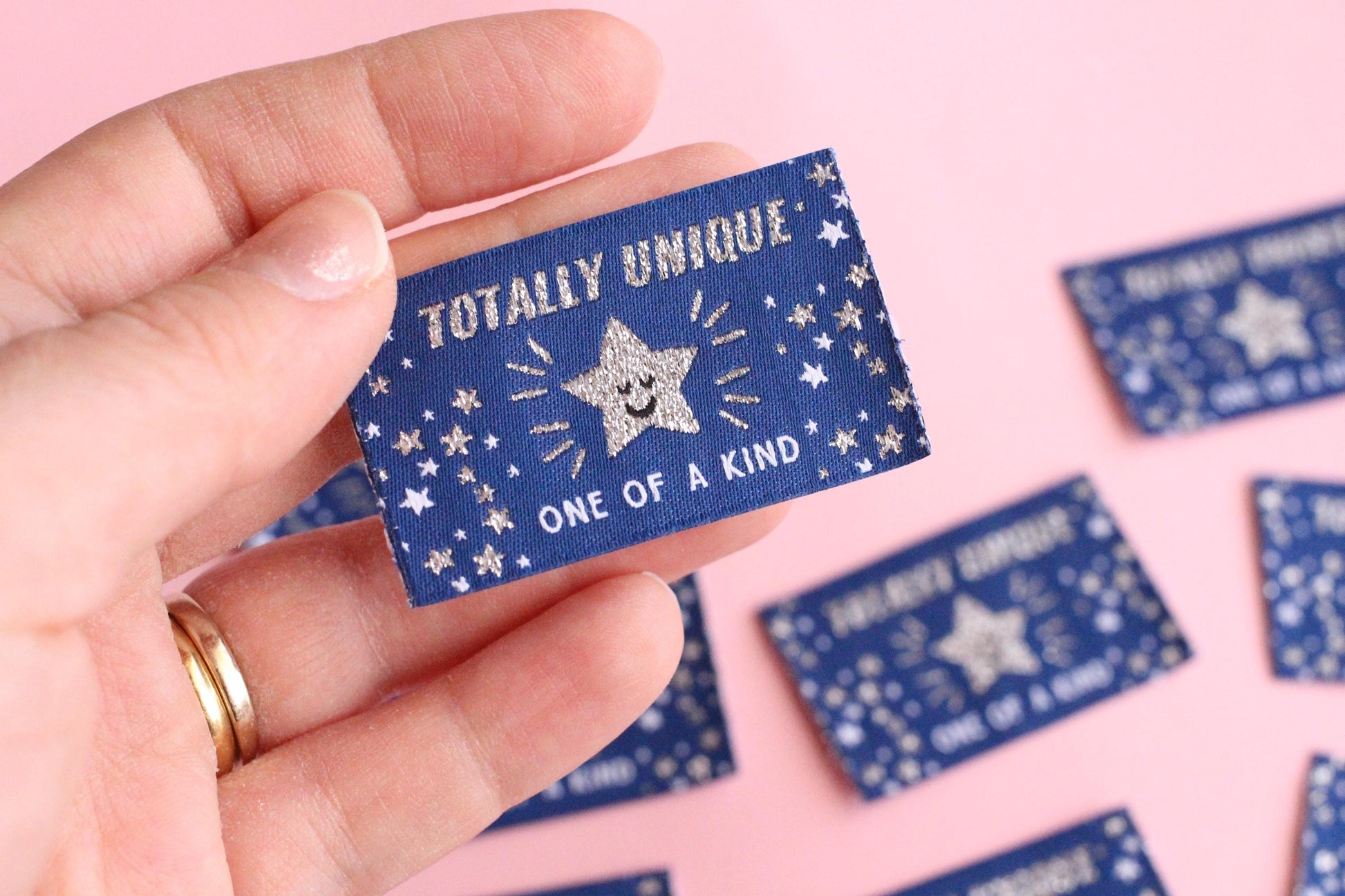 TOTALLY UNIQUE / ONE OF A KIND | Sparkly Silver Star Flat Woven Sewing Labels (5 Pack) - The Cosy Club Handmade