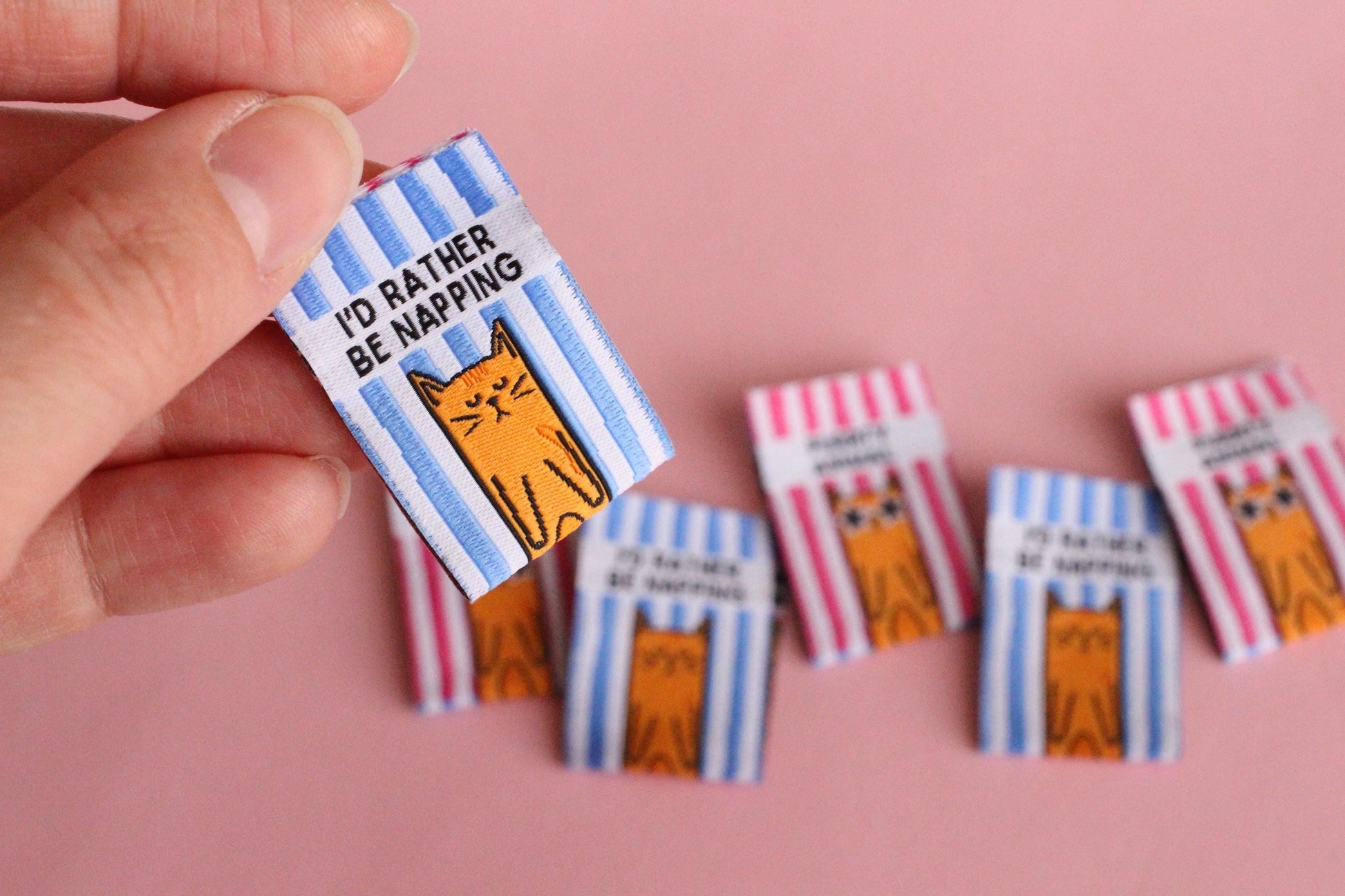 PURRTY ANIMAL | I'D RATHER BE NAPPING Cat Double Sided Woven Sewing Labels (6 Pack) - The Cosy Club Handmade