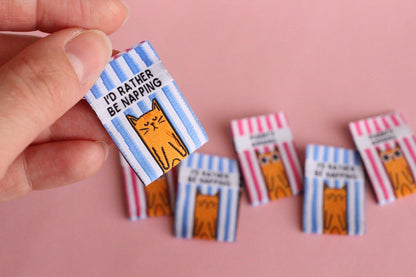 PURRTY ANIMAL | I'D RATHER BE NAPPING Cat Double Sided Woven Sewing Labels (6 Pack) - The Cosy Club Handmade