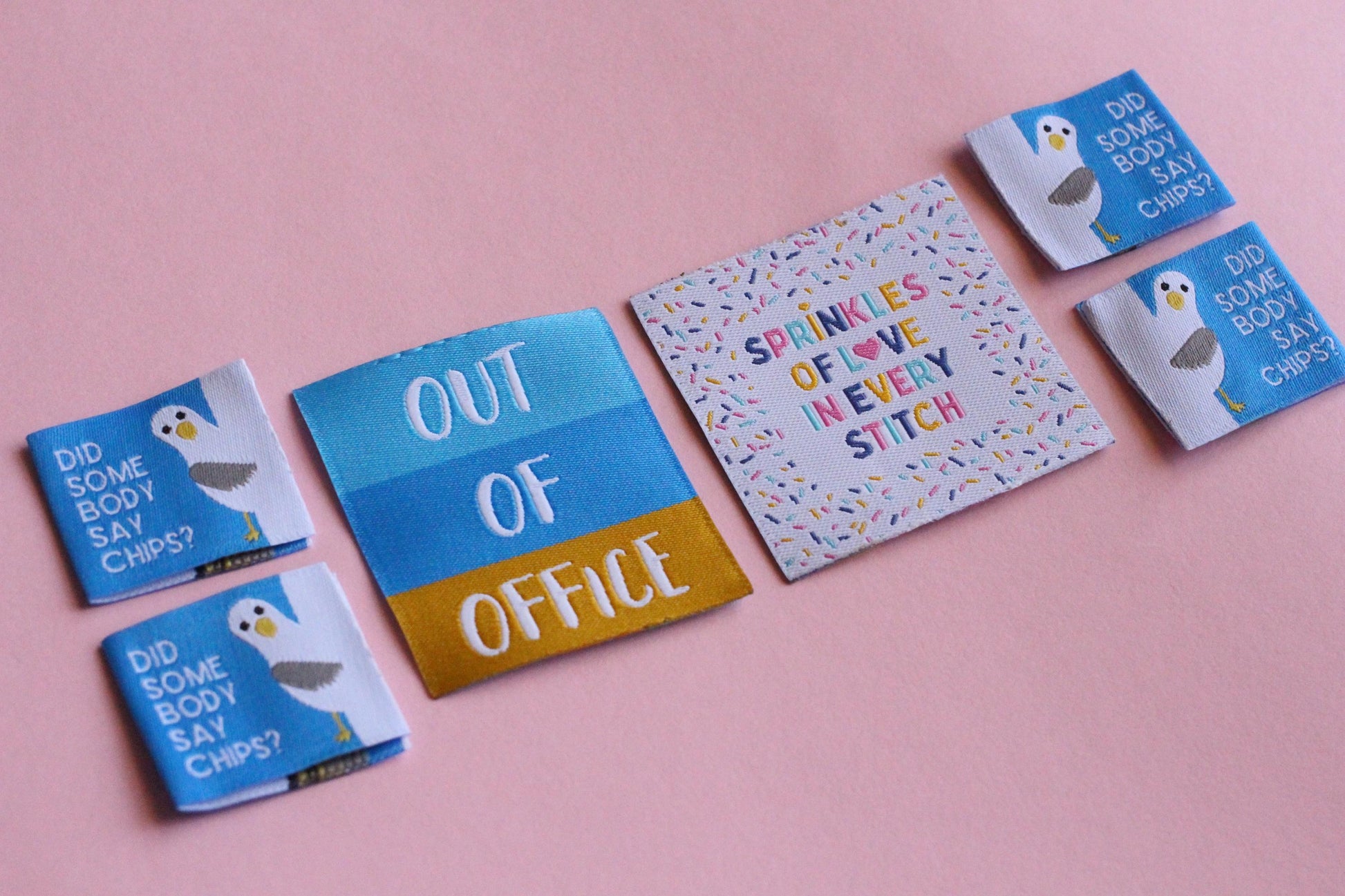 SEASIDE PACK | Beach-Themed Woven Sewing Labels: Seaside Pack of 6 cute fabric tags for handmade projects, fun summer clothes labels - The Cosy Club Handmade