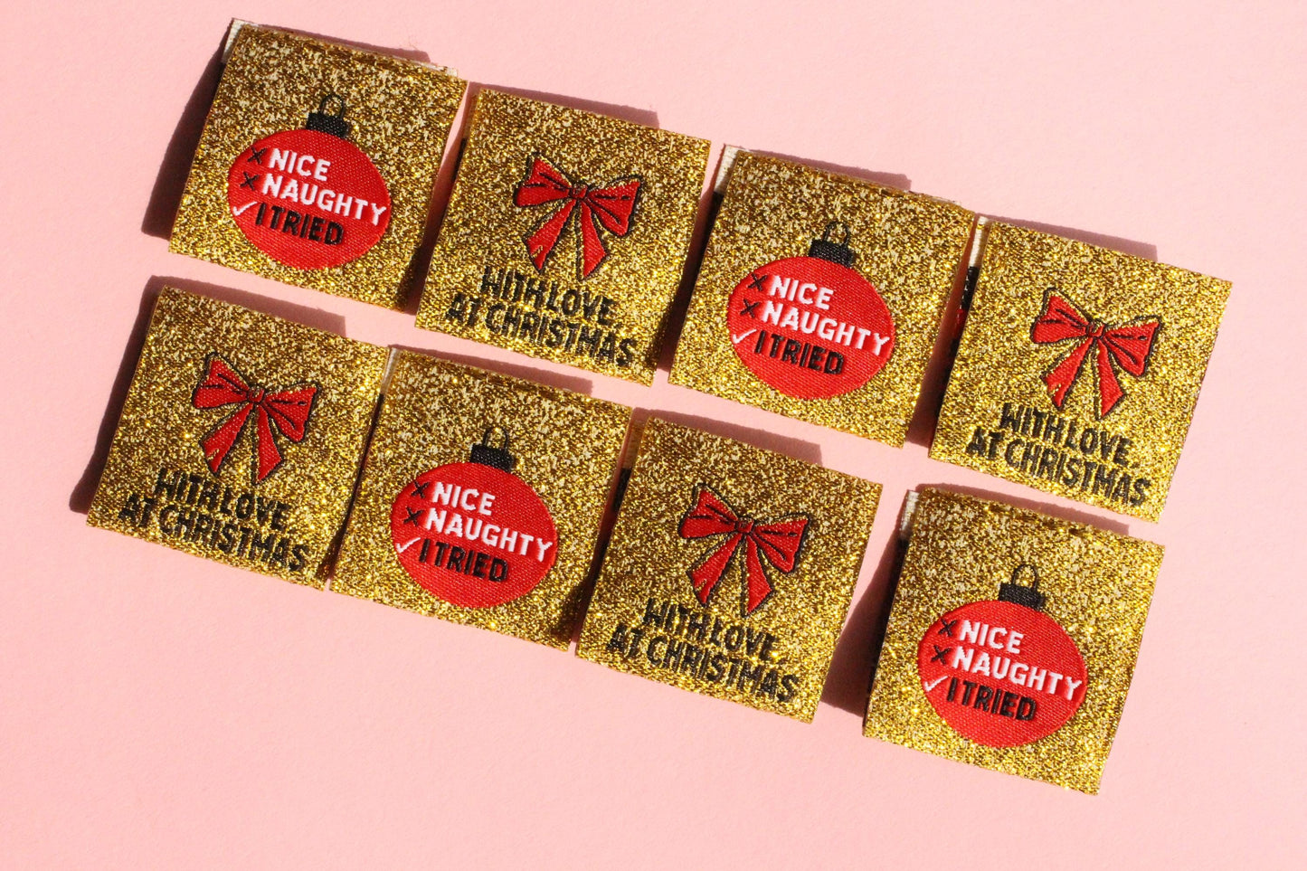 WITH LOVE, AT CHRISTMAS | Sparkly Gold Christmas Woven Sewing Labels (6 Pack) - The Cosy Club Handmade