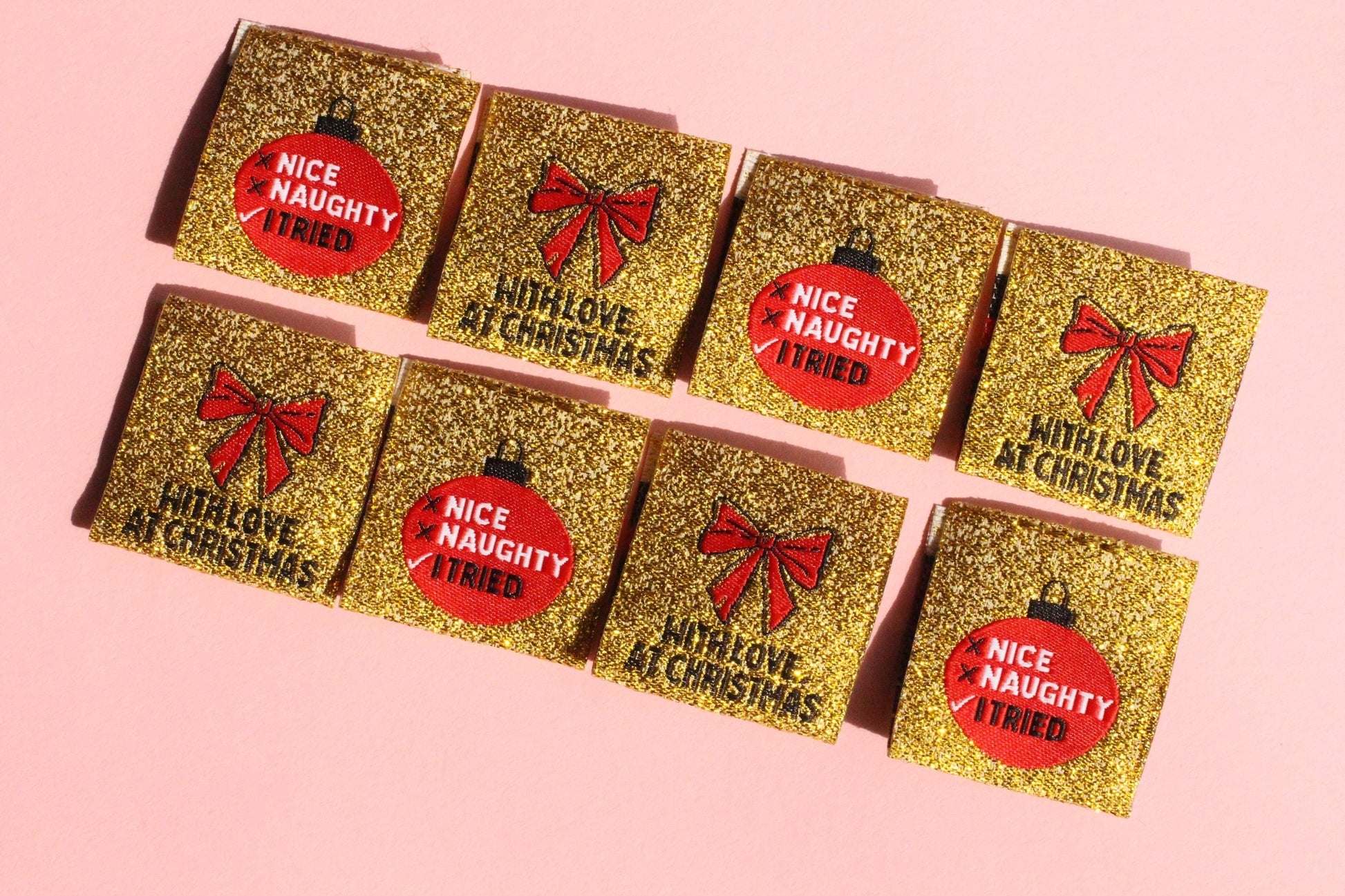 WITH LOVE, AT CHRISTMAS | Sparkly Gold Christmas Woven Sewing Labels (6 Pack) - The Cosy Club Handmade