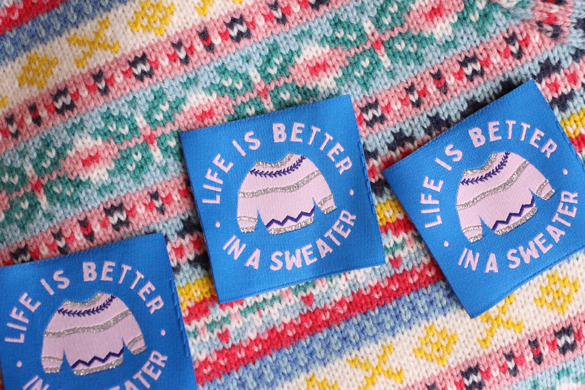 Winter Woven Sewing Labels – Pack of 5 Cosy Labels “Life is Better in a Sweater” Tags, Fun Clothing Labels for Handmade Projects, Knitting - The Cosy Club Handmade