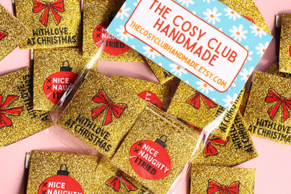 WITH LOVE, AT CHRISTMAS | Sparkly Gold Christmas Woven Sewing Labels (6 Pack) - The Cosy Club Handmade
