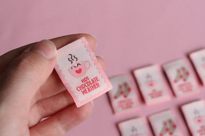 HOT CHOCOLATE WEATHER | Cosy Winter Double Sided Woven Sewing Labels (6 Pack) - The Cosy Club Handmade
