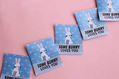 SOME BUNNY LOVES YOU | Bunny Rabbit Flat Woven Sewing Labels (5 Pack) - The Cosy Club Handmade