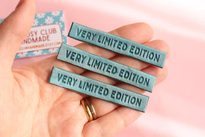 Velvet labels for handmade clothes | Pack of 4 teal velvet sewing labels "Very Limited Edition" | Soft velvet tags for handmade items - The Cosy Club Handmade