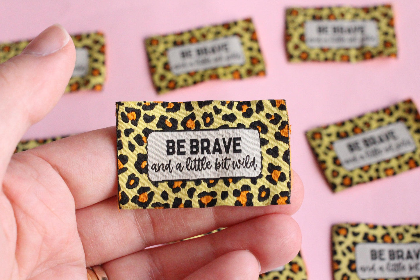 Animal Print Woven Sewing Labels – Pack of 5 “Be Brave & A Little Bit Wild” Tags, Handmade Clothing Labels for Quilting and Crochet - The Cosy Club Handmade