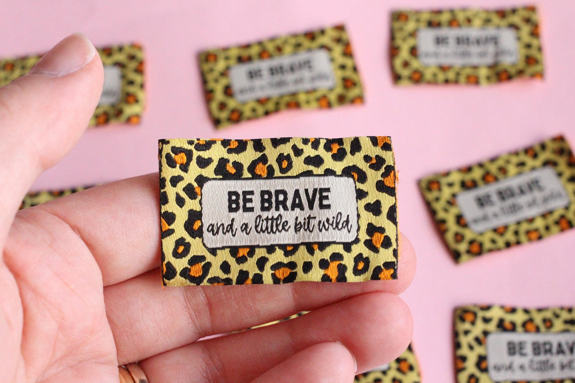 Animal Print Woven Sewing Labels – Pack of 5 “Be Brave & A Little Bit Wild” Tags, Handmade Clothing Labels for Quilting and Crochet - The Cosy Club Handmade