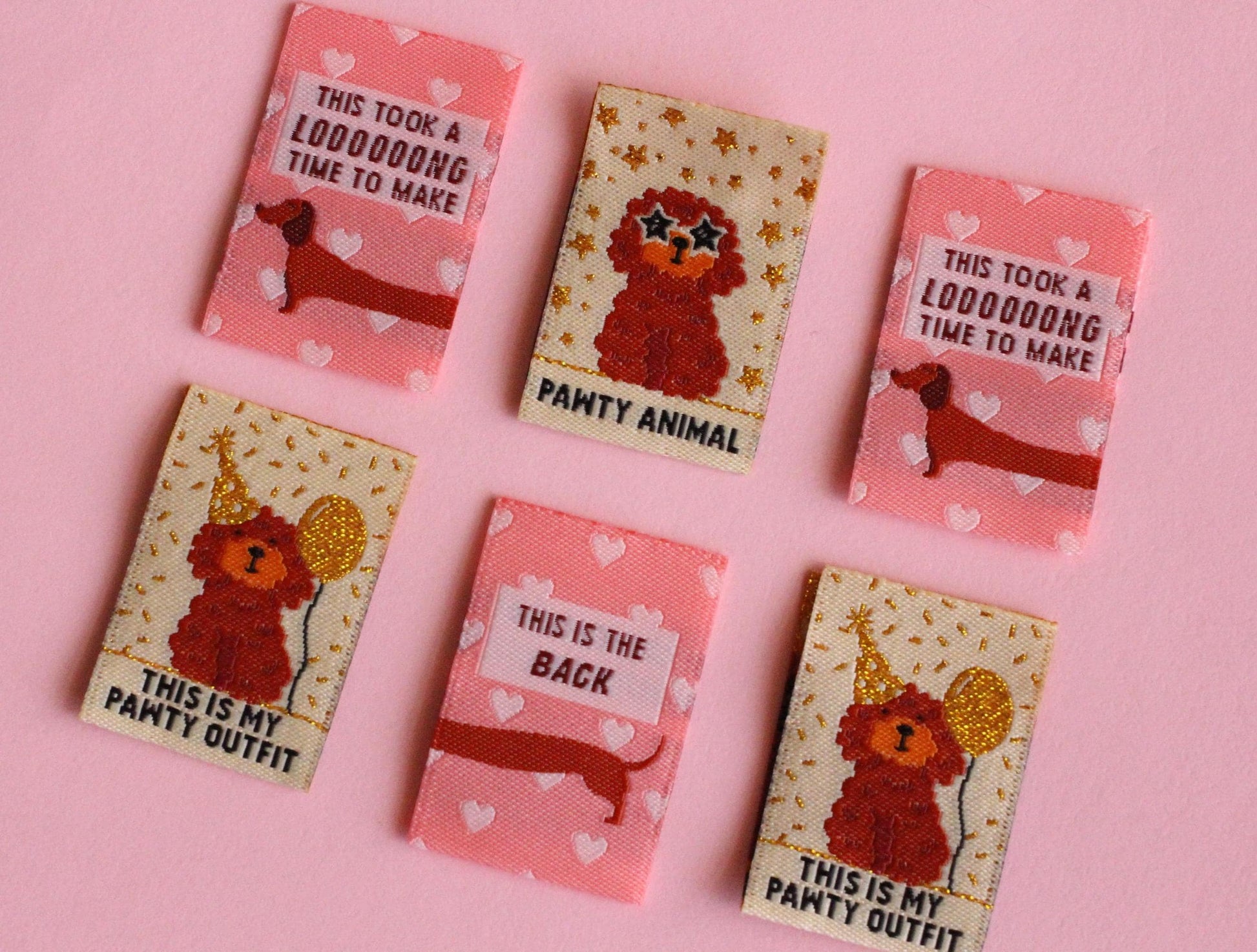 DOGGY BAG | Dog Woven Sewing Labels, Pack of 6 woven labels for handmade projects, perfect for dog lovers, crafts, quilting, crochet, knit - The Cosy Club Handmade
