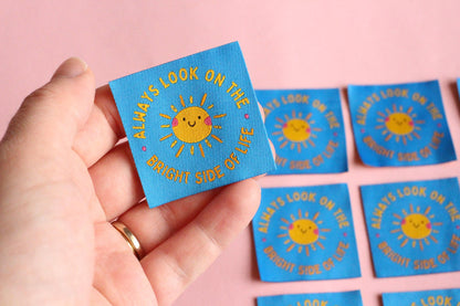 Woven Sewing Labels – Pack of 5 “Always Look On The Bright Side of Life” Tags, Cute Fabric Clothing Labels for Handmade Sewing Projects - The Cosy Club Handmade